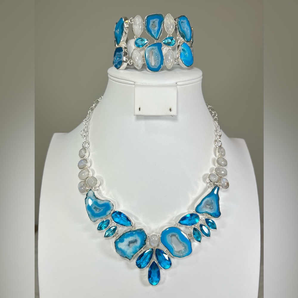 Blue Solar Quartz Moonstone 925 Gemstone Necklace ONLY
